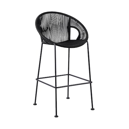 Armen Living Acapulco 30" Indoor Outdoor Steel Bar Stool with Black Rope LCACBABL30